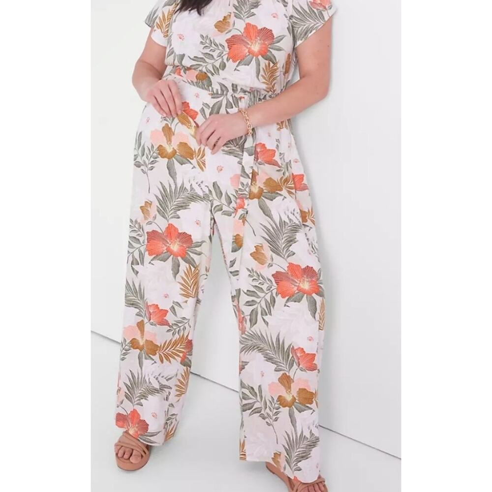 NWT Lane Bryant Women’s 20P Short Sleeve Linen Nylon Jumper Romper Petite Beige